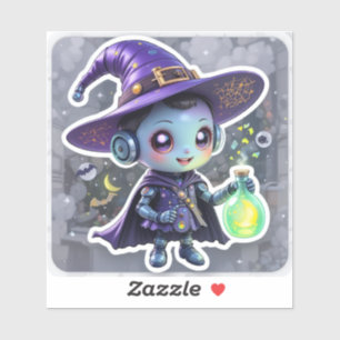 Vinyl Sticker Kawaii Witch Robot met toverdrank