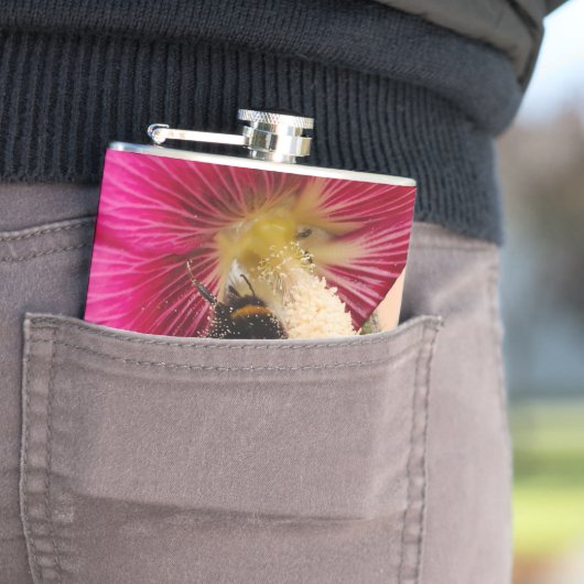 Vinyl wrapped flask Hollyhock bumble bee  Heupfles (Voorbeeld)