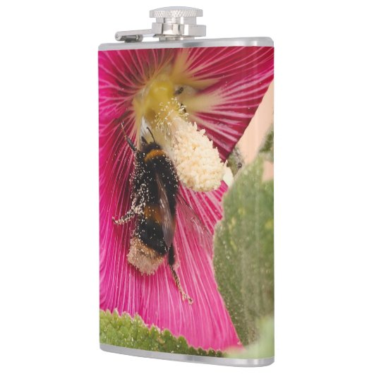 Vinyl wrapped flask Hollyhock bumble bee Heupfles (Links)