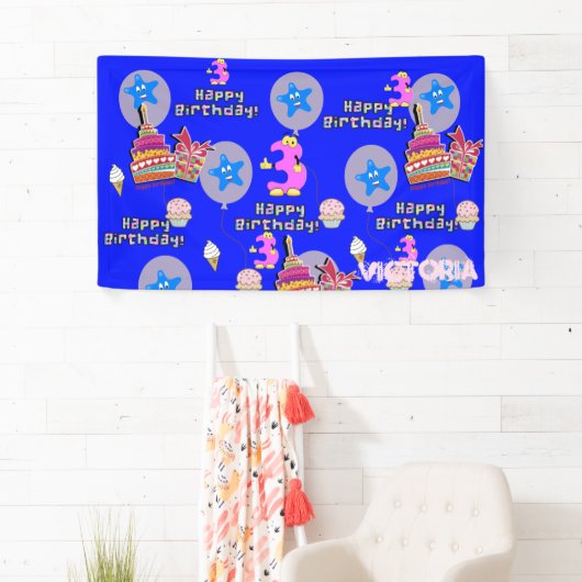 Vinylbanner, Happy 3rd Birthday Banner, #3 Spandoek (Insitu)