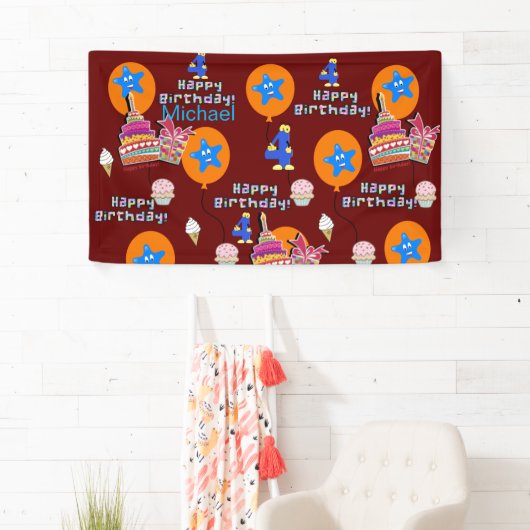 Vinylbanner, Happy 4th Birthday Banner, #4 Spandoek (Insitu)