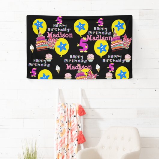 Vinylbanner, Happy 5th Birthday Banner, #5 Spandoek (Insitu)