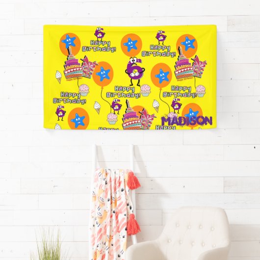 Vinylbanner, Happy 6th Birthday Banner, #6 Spandoek (Insitu)