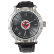 Vinylplaat en muziek elementen horloge