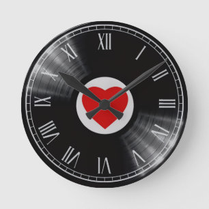 Vinylplaat en muziek elementen horloge ronde klok