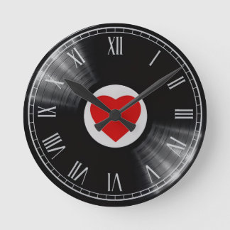 Vinylplaat en muziek elementen horloge ronde klok
