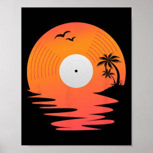 Vinylplaat Retro Schijf Zee Strand Draaitafels Ont Poster