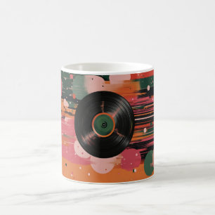 Vinylplaat, vaak gebruikt om analoge muziek te ver koffiemok
