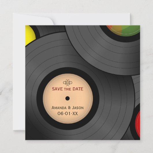 Vinylplaten Retro Save the Date uitnodiging (Voorkant)