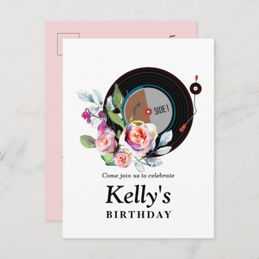 vinylrecord jarig Briefkaart Uitnodiging (Voorkant / Achterkant)