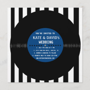 vinylrecord Retro Modern Wedding Invite (blauw) Kaart