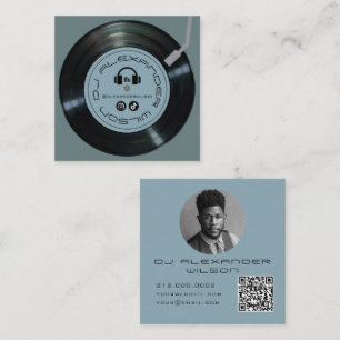 Vinylspeler DJ Leisteenblauw Foto QR Vierkante Visitekaartje