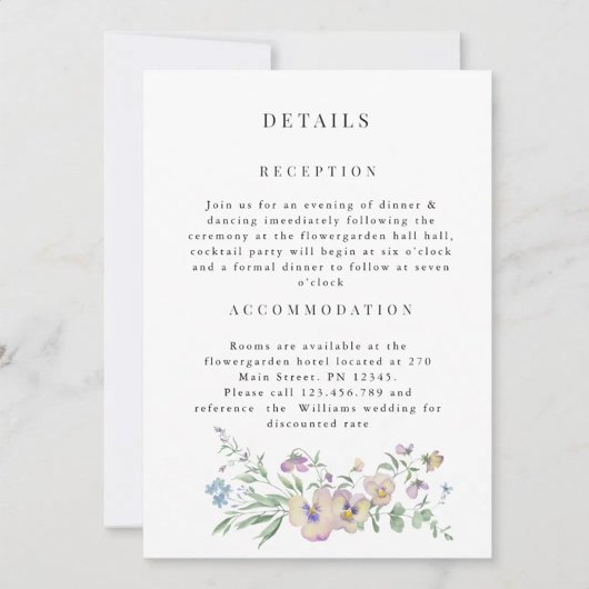Viola Eucalypt floral Wedding Detail invitation