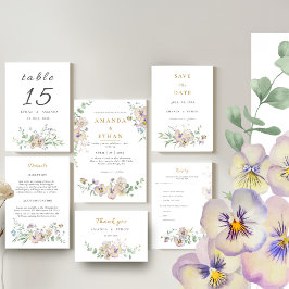 Viola & Eucalyptus Floral Wedding Invitation Kaart