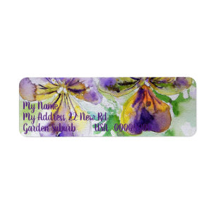 Viola Flower Waterverf Return Address Labels