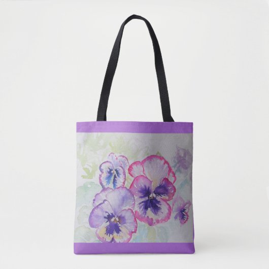 Viola violet Pansy Fleurs Sac fourre-tout Floral (Devant)