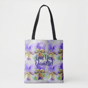 Viola Waterverf Flowers Floral Love You Canvas tas