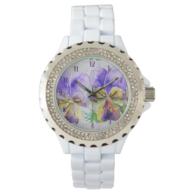 Viola Waterverf Paarse kunstbloem schilderen Horloge (Voorkant)