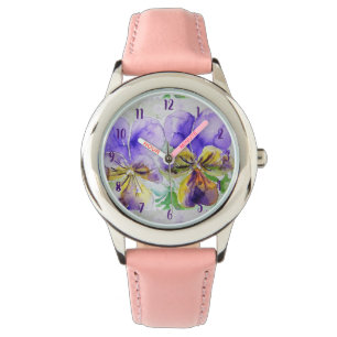 Viola Waterverf Paarse kunstbloem schilderen Horloge
