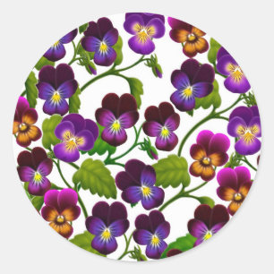 Viola's en Pansies Floral Ronde Sticker