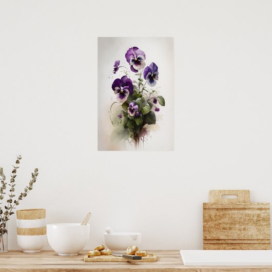 Violas violet Fleur Art Imprimer Poster (Cuisine)