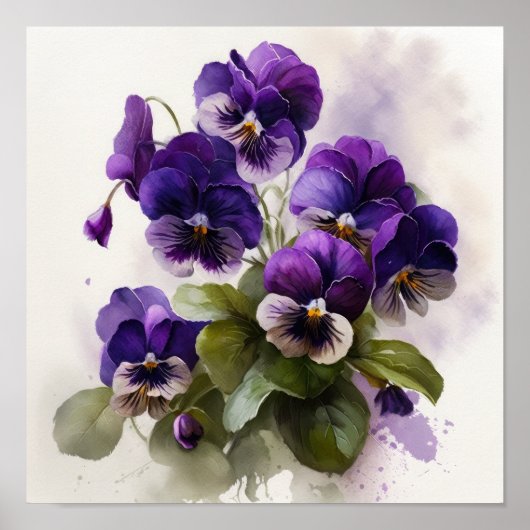 Violas violet Fleur Art Imprimer Poster (Devant)