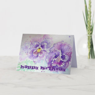 Violas violet Pansy Watercolor art Carte d'anniver