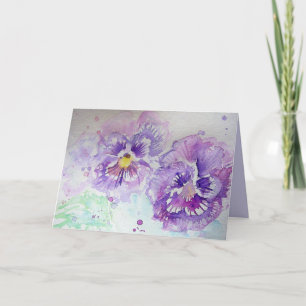 Violas violet Pansy Watercolor art Carte d'anniver