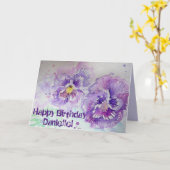 Violas violet Pansy Watercolor art Carte d'anniver (Fleur jaune)