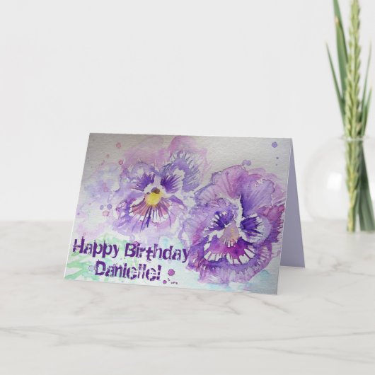 Violas violet Pansy Watercolor art Carte d'anniver (Devant)