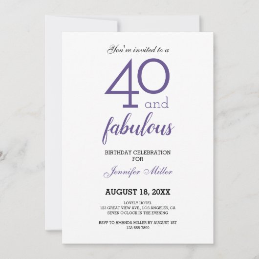 Violet 40 et fabuleuse invitation d'anniversaire (Devant)