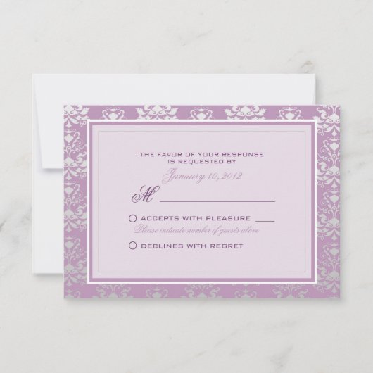 Violet africain & Silver Mariage damassé RSVP pers (Devant)