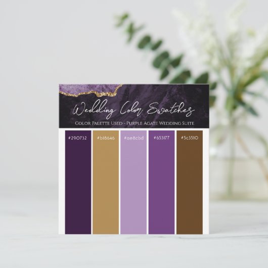 Violet Agate Mariage Couleur Pallette Invitation (Debout devant)