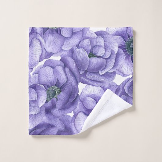 Violet anemonbloem waterverf patroon bad handdoek (Wasdoekje)