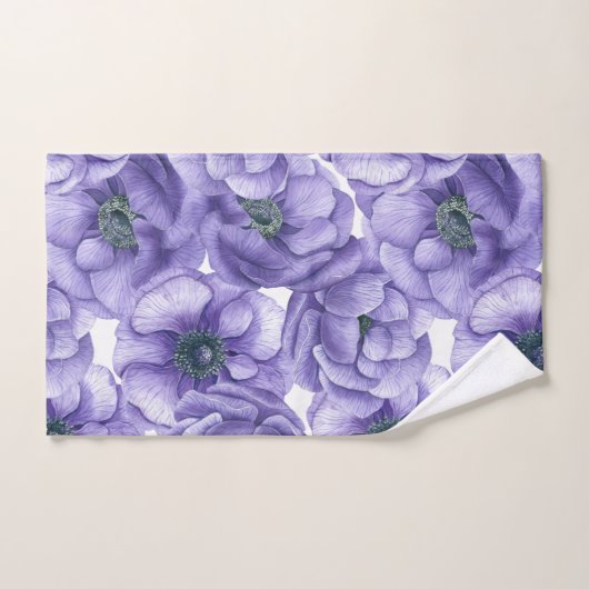 Violet anemonbloem waterverf patroon bad handdoek (Handdoek)