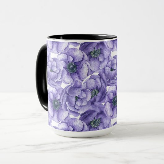 Violet anemonbloem waterverf patroon mok (Voorkant links)