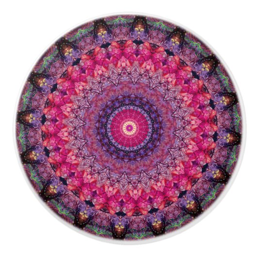 Violet Antiek Floral Bohemian Pattern Keramische Knop (Voorkant)