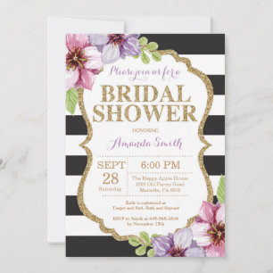 Violet Black Gold Bridal Invitation de douche Flor