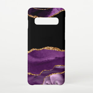Violet Black Marmer Agate Glam Golden Glitter Samsung Galaxy S10 Hoesje