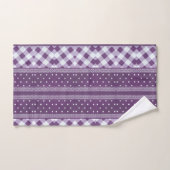 Violet blanc À damiers Polka Dot Floral Damask Art (Serviette à main)