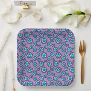 Violet blauw bloemen patroon papieren bordje