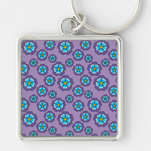 Violet blauw bloemen patroon sleutelhanger