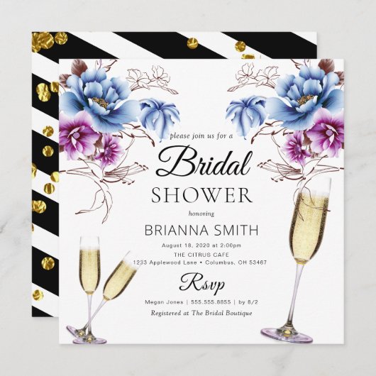Violet Bleu Classy Bridal douche Invitation (Devant / Derrière)