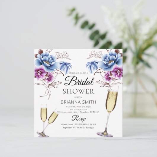Violet Bleu Classy Bridal douche Invitation (Debout devant)