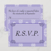 Violet bleu Mariage damassé RSVP (Devant / Derrière)