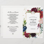 Violet | Bleu | Programme de mariage floral rouge (Devant / Derrière)