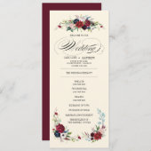 Violet | Bleu | Red Floral Creme Wedding Programme (Devant / Derrière)
