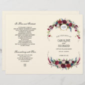 Violet | Bleu | Red Floral Creme Wedding Programme (Devant / Derrière)