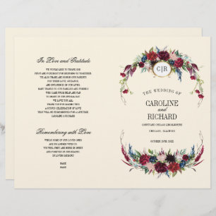 Violet   Bleu   Red Floral Creme Wedding Programme