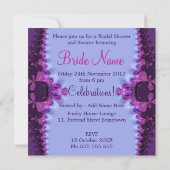 Violet bleu satin dentelle nuptiale invitation (Dos)